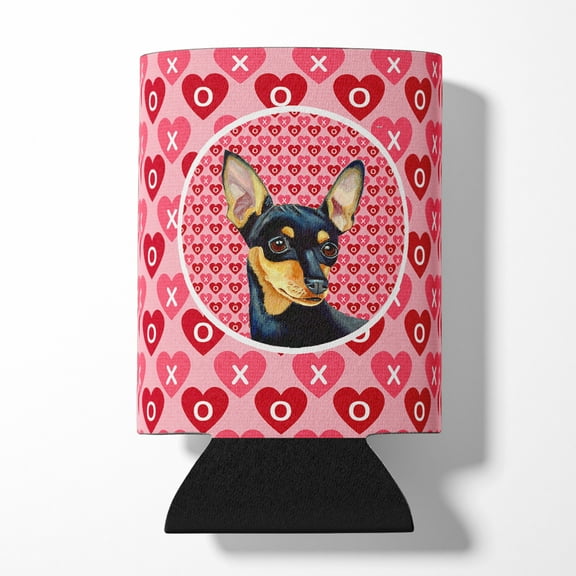 Carolines Treasures LH9155CC Min Pin Hearts Love and Valentines Day Portrait Can or Bottle Hugger Can Hugger multicolor