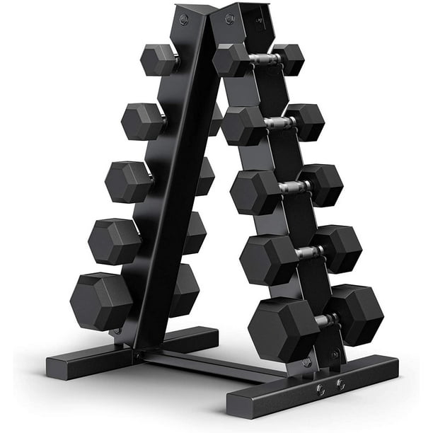 Set Haltères Hexagonaux 100 Lb (45 Kg) Avec Support Cadre En A - Paires De 5 à 20 Lb, Caoutchoutés