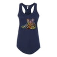 thumbnail image 3 of First We Still Your Heart Then Your Bed | Funny Neon Colorful Cat | Dean Russo Art Animal Lover Ladies Racerback Tank Top, Navy, X-Large, 3 of 6