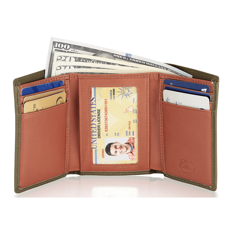 Stealth Mode RFID Trifold Leather Wallet, Green photo 1