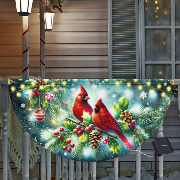 FLAGWIX Cardinal Christmas Winter Red Bird Xmas Solar LED Fan Flag TQN4244SL - USA Flags Decor Indoor Outdoor