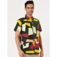 thumbnail image 3 of Unique Bargains Men's Irregular Geometric Short Sleeve Button Down Shirts Black Yellow S, 3 of 6