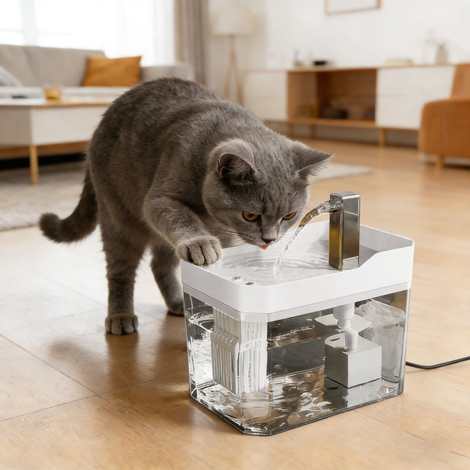 Automatic Cat Water Dispenser, 1.5L Quiet Pet Fountain with Smart Sensor & Low Water Shut-Off - Easy Clean Design for Indoor Pet Hydration