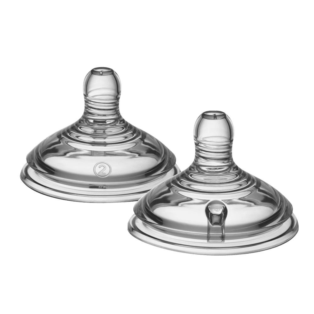 Tommee Tippee Natural Start Baby Bottle Nipples, Medium Flow, 3+ Months, Breast-like for a Natural Latch, Anti-Colic Valve, Soft Silicone, Pack of 2