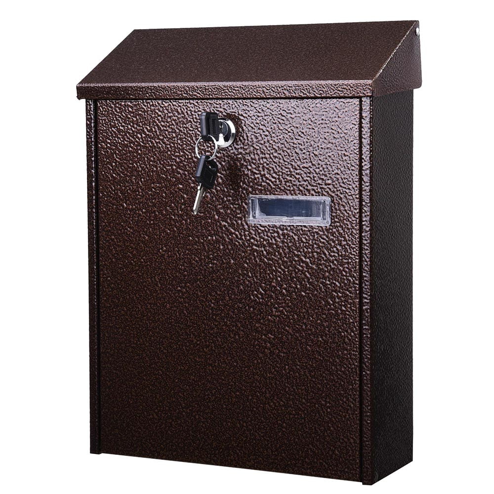 Slim Black Wall Mounted Mail Letter Lockable Post Box Steel Mailbox Outside Post Box with Lockable Keys 