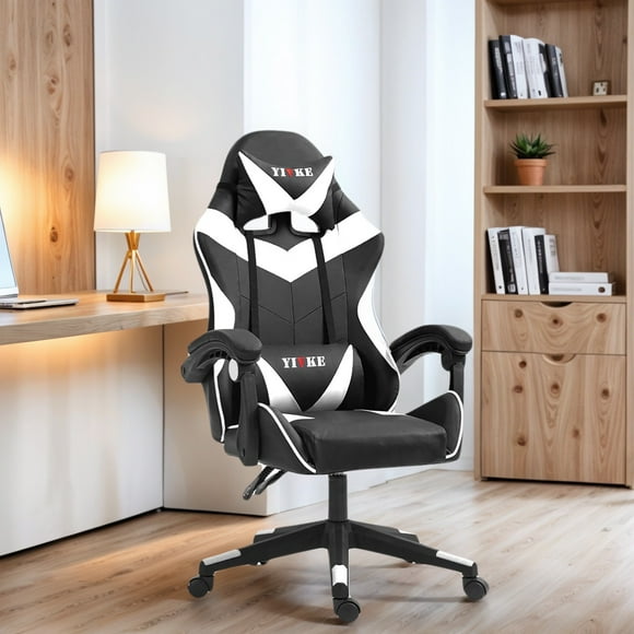 Yivke Chaise de Gaming, Chaises de Gaming Ergonomiques en Cuir PU pour Adultes 200 Lb avec Repose-Pieds et Soutien Lombaire Massant, Chaises de Jeu de Bureau avec Hauteur et Dossier Réglables