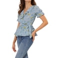 thumbnail image 4 of INSPIRE CHIC Women's Crossover V Neck Short Sleeves Ruffle Wrap Blouse XS Light Blue, 4 of 6
