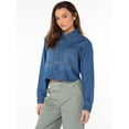 thumbnail image 5 of Celebrity Pink Women's and Women's Plus Hi Low Button Down Denim Top, Sizes XS-4X, 5 of 8