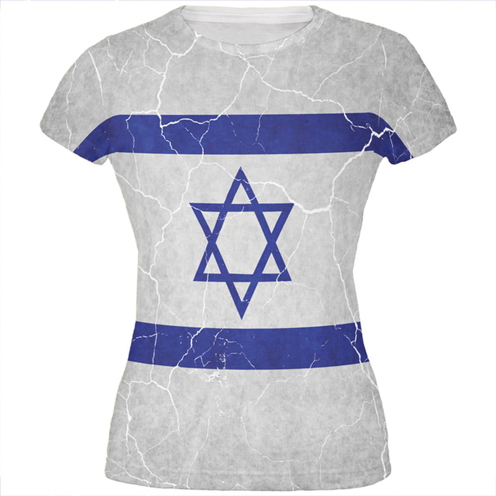 Distressed Israeli Flag All Over Juniors T Shirt by Old Glory