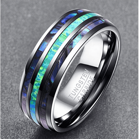Opal and Abalone Tungsten Carbide Ring (10)