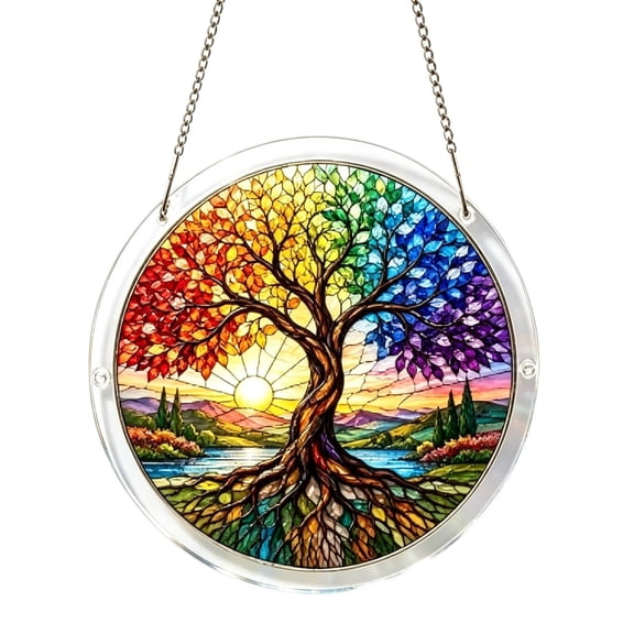 Tree of Life DIY Acrylic Puzzle Suncatcher Stained Glass Style Window Hanging Decoration - 7.87 Inch A