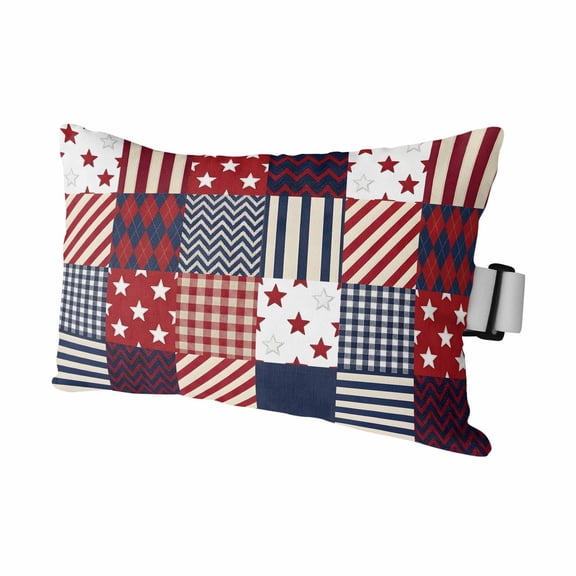 1 Pack Outdoor Waterproof Throw Pillows for Head,250th Anniversary Patriotic Patchwork Cushion Cases with Insert&Straps Neck Pillows for Patio Chaise Lounge Recliner Chair,Red White Blue Plaid