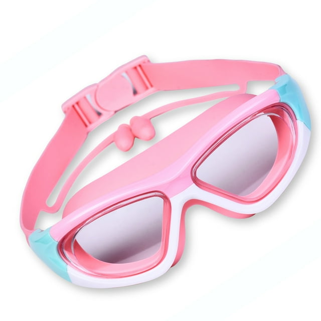 Gafas de natación para niños, gafas de visión clara, gafas de natación con tapón para los oídos para niños y niñas, naranja y rosa
