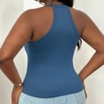 thumbnail image 6 of Women's Plus Size V Neck Ribbed Halter Tank Top, Sleeveless Cropped Fitted Cami for Summer, for Going Out, Layering or Casual Daily Wear (without Padding) Blue XXL, 6 of 6