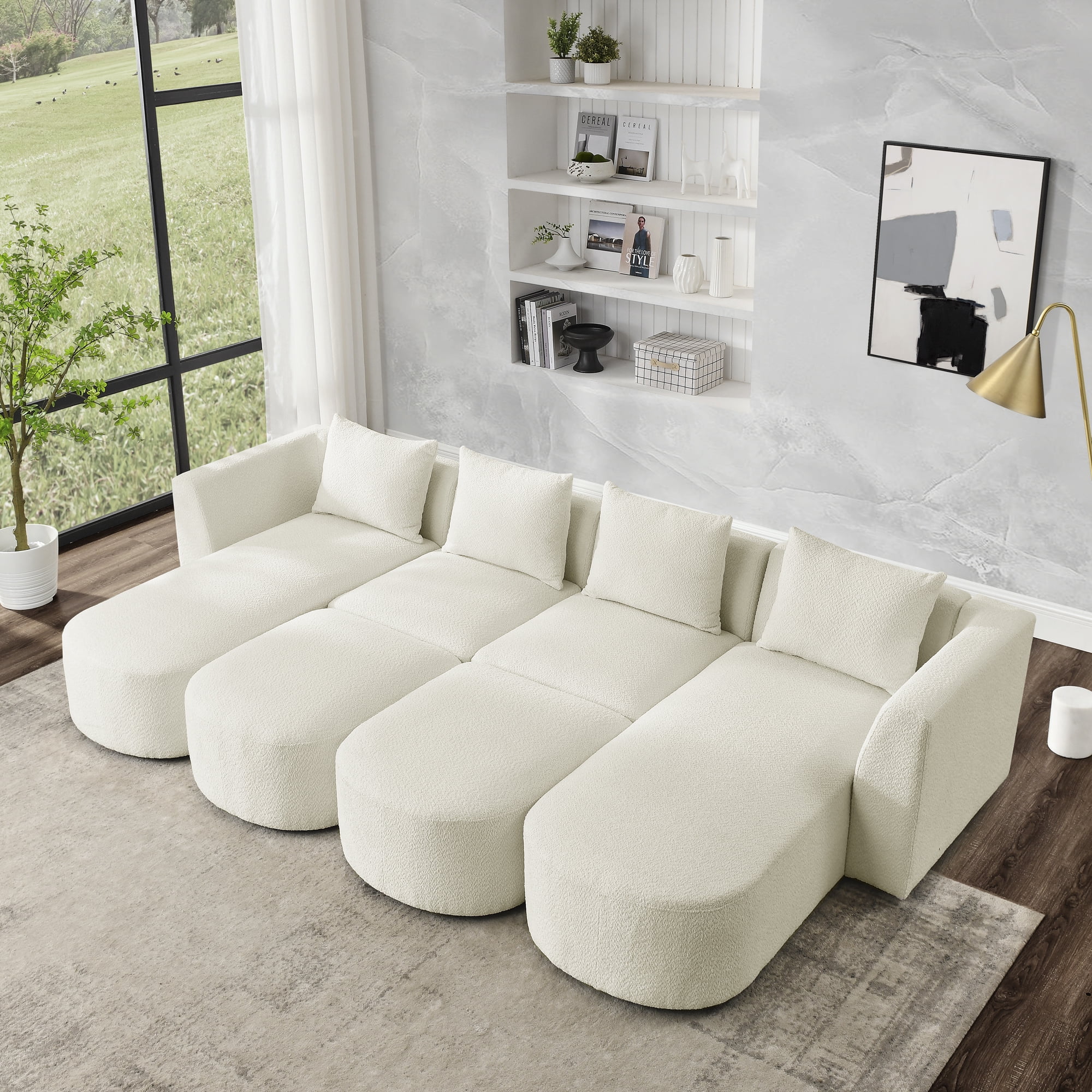Spaco U Shape Sectional Sofa DIY Combination Couches for Living Room Loop Yarn Fabric, Beige Spaco U Shape Sectional Sofa DIY Combination Couches for Living Room Loop Yarn Fabric, Beige