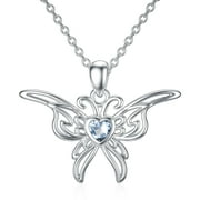 SISGEM Valentine Day Gifts for Her, Butterfly Necklace 925 Sterling Silver Butterfly Pendant with Heart Crystal Jewelry Gifts for Women Girls Lovers Wife Girlfriend