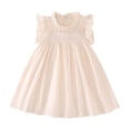 thumbnail image 2 of JDQJBZ Robe Sans Manches pour Filles, Haut Smocké, Couleur Unie, Décontractée, Robe d'Été à Volants pour 3-8 Ans, 2 of 5