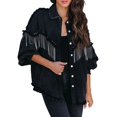 thumbnail image 2 of Baqcunre Womens Winter Coats Women's Tassel Single Breasted Solid Color Lapel Coat Long Sleeve Shirt Jacket Womens Jacket Womens Fall Fashion 2023 Black M, 2 of 8