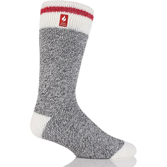 Heat Holders Men's Jeffrey ORIGINAL Cream Block Twist Crew Socks  Warm   Soft, Hiking, Cabin, Hunting, Outdoor, Cozy Socks