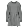 thumbnail image 3 of safuny Women's Mini Babydoll A Line Dress Sweatshirts Solid Color Autumn Dresses Long Sleeve Crew Neck Elegant Casual Patchwork Ruffle Hem Pleated Trendy Winter Holiday Gray XXL, 3 of 5