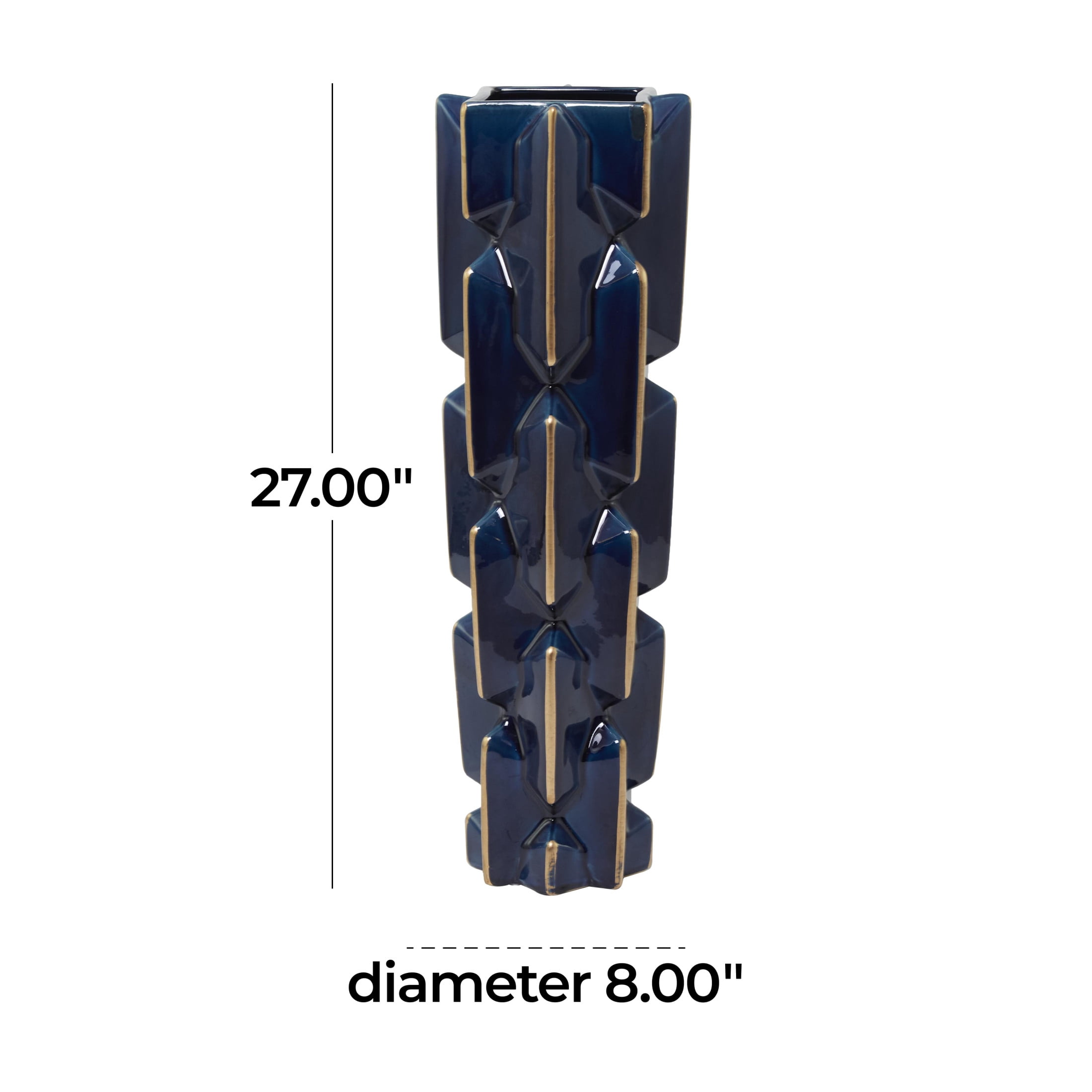 DecMode 27" Faceted Teal Ceramic Vase with Gold Accents