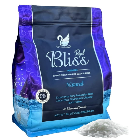 ROYAL BLISS Magnesium Flakes for Bath & Foot Soaks 5 LB| 100% Pure & Natural Magnesium Chloride | Unscented Fast-Dissolving | Deep Relaxation Muscle Recovery Skin Therapy | Superior to Epsom Salt