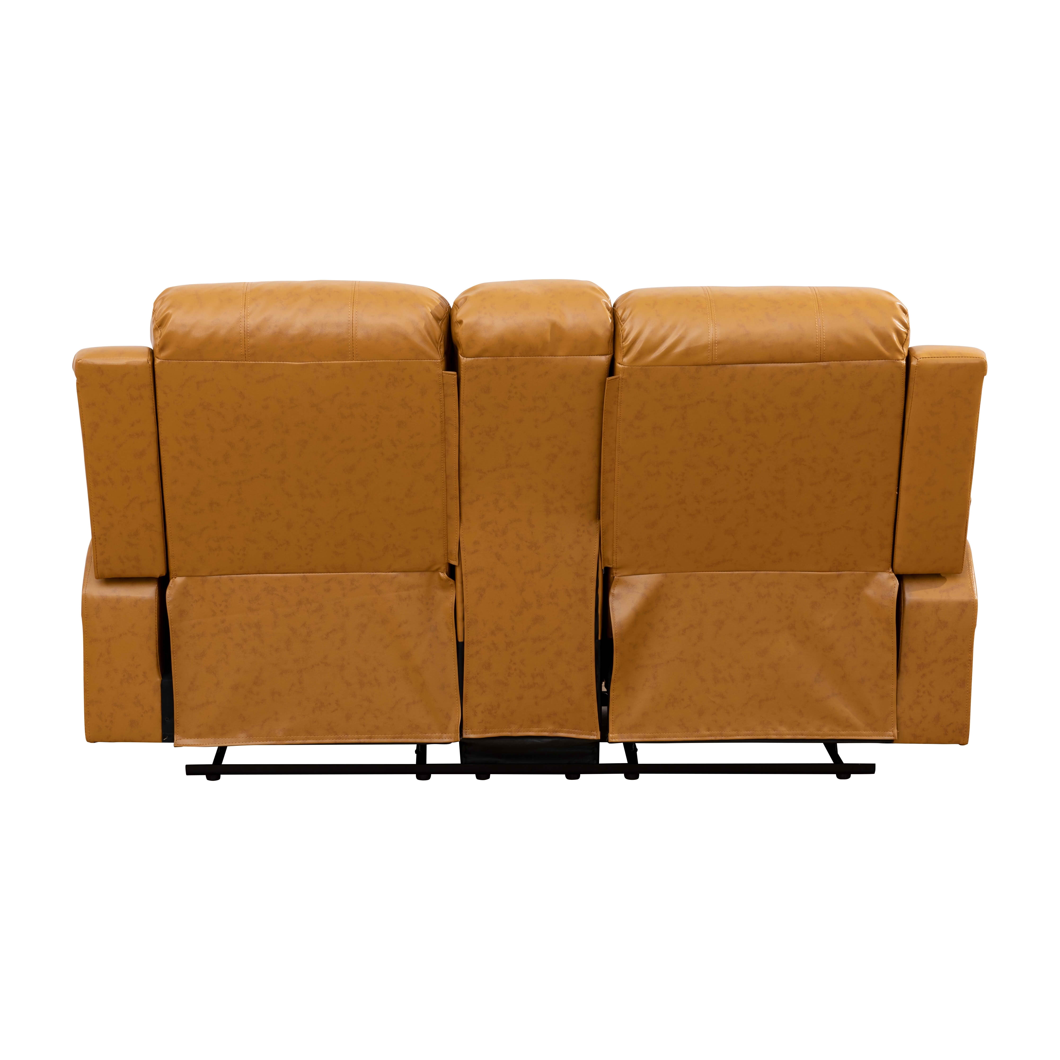 MAYEERTY 82 Inch Ginger 3-Seater Semi PU & PVC Sofa, Living Room Couch with Adjustable Backrest, Storage & Coffee Table