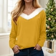 thumbnail image 2 of Kaprioy Sweaters for Women Fur Trim V Neck Sweatshirts Christmas Graphic Solid Color Long Sleeve Pullover Tops Yellow, M, 2 of 4