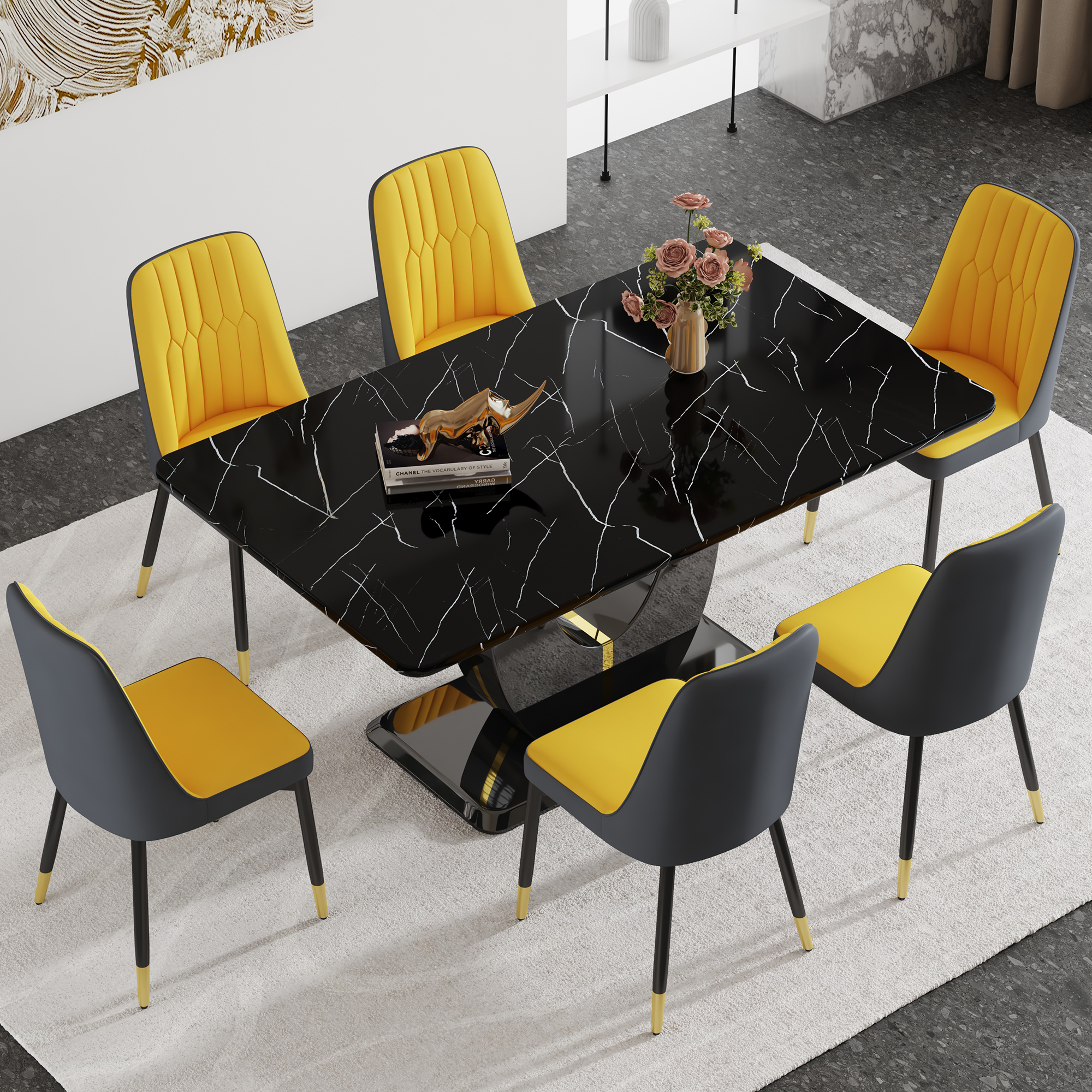 Table+6 Orange&Gray Chairs