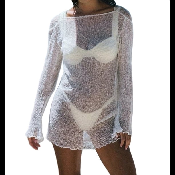 Vestido Mini de Punto con Mangas Largas y Espalda Descubierta para Mujer XL