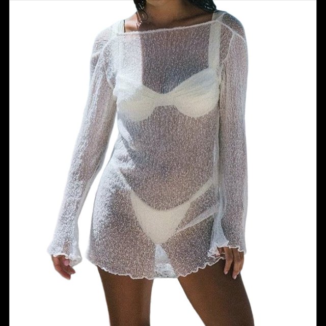 Vestido Mini de Punto con Mangas Largas y Espalda Descubierta para Mujer L
