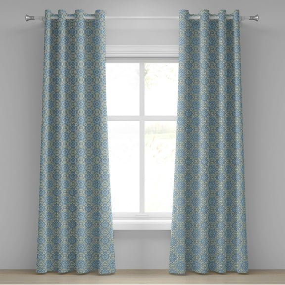 Ambesonne Orient Grommet Curtain, Eastern Style Swirl Tile, 50" x 72", Pale Blue Pale Yellow