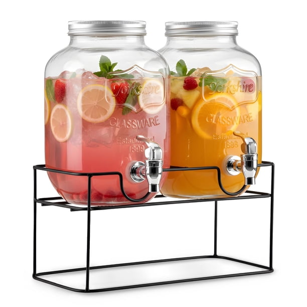 Set De 2 Dispensadores Bebidas 4 Litros Mason Jar Con Tapa y Base Metal KingsHouse