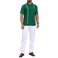 thumbnail image 2 of Men's Striped Knit Polo Shirt Chest Pocket Short Sleeve Vintage Golf Shirts M Green, 2 of 5