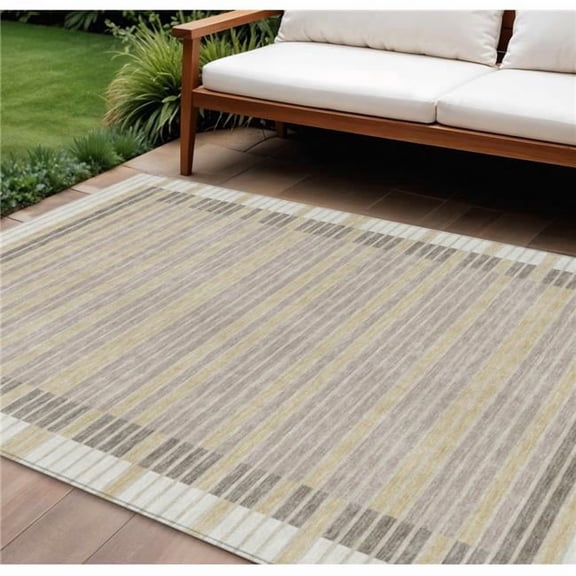 HomeRoots 610477 8 x 10 ft. Ivory & Beige Striped Washable Indoor & Outdoor Rectangle Area Rug