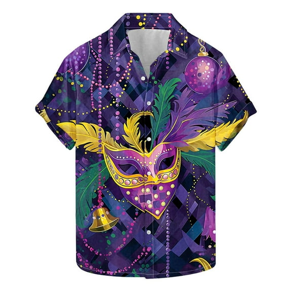 Aloohaidyvio Mens Mardi Gras Clothing Funny Hawaiian Shirts for Men Party Shirts Tropical Vacation Shirts Mardi Gras Shirts