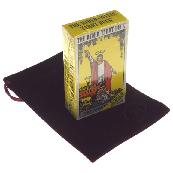 The Rider-Waite Tarot Deck Set with Red Burgundy Velour Drawstring Storage Bag