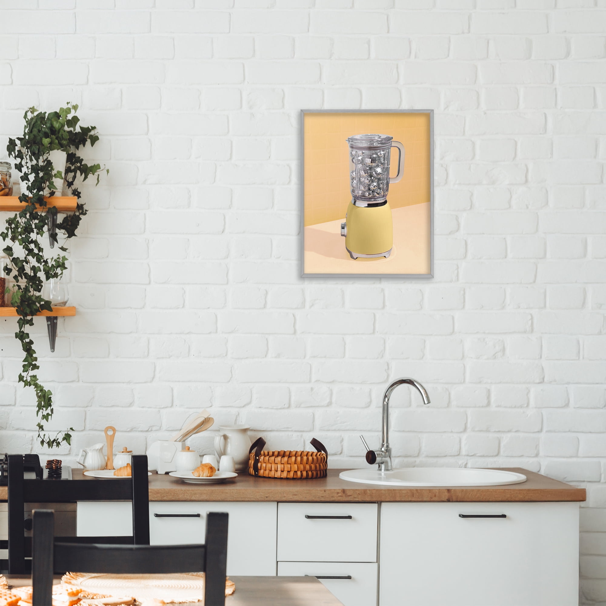 Stupell Industries Disco Drink Blender over Yellow Gray Framed Giclee Art, design by LISH Creative