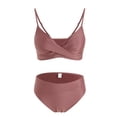 thumbnail image 6 of COMVALUE Women's High Waisted Bikini Sets Push Up Twist Front Spaghetti Straps Ruched Two Piece Swimsuit Bathing Suit (Light Pink, L), 6 of 9