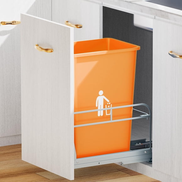 RUNMI Pull Out Trash Can Under Cabinet with Soft-Close Slides,Garbage Can Not Included,Heavy Duty Under Sink Trash Can Kit for Ki