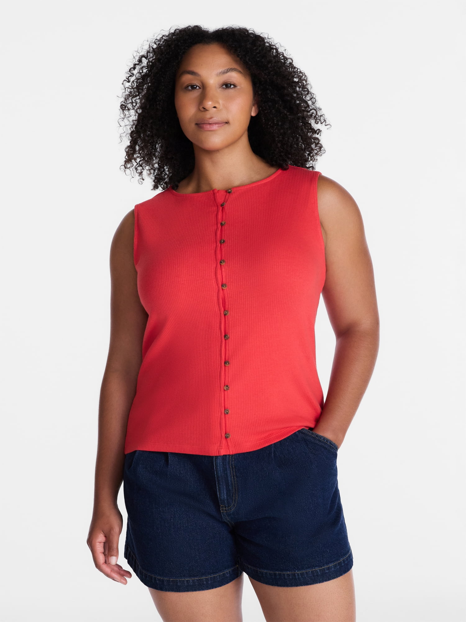 Time and Tru Women's Button Front Tank Top, Size XS-XXXL
