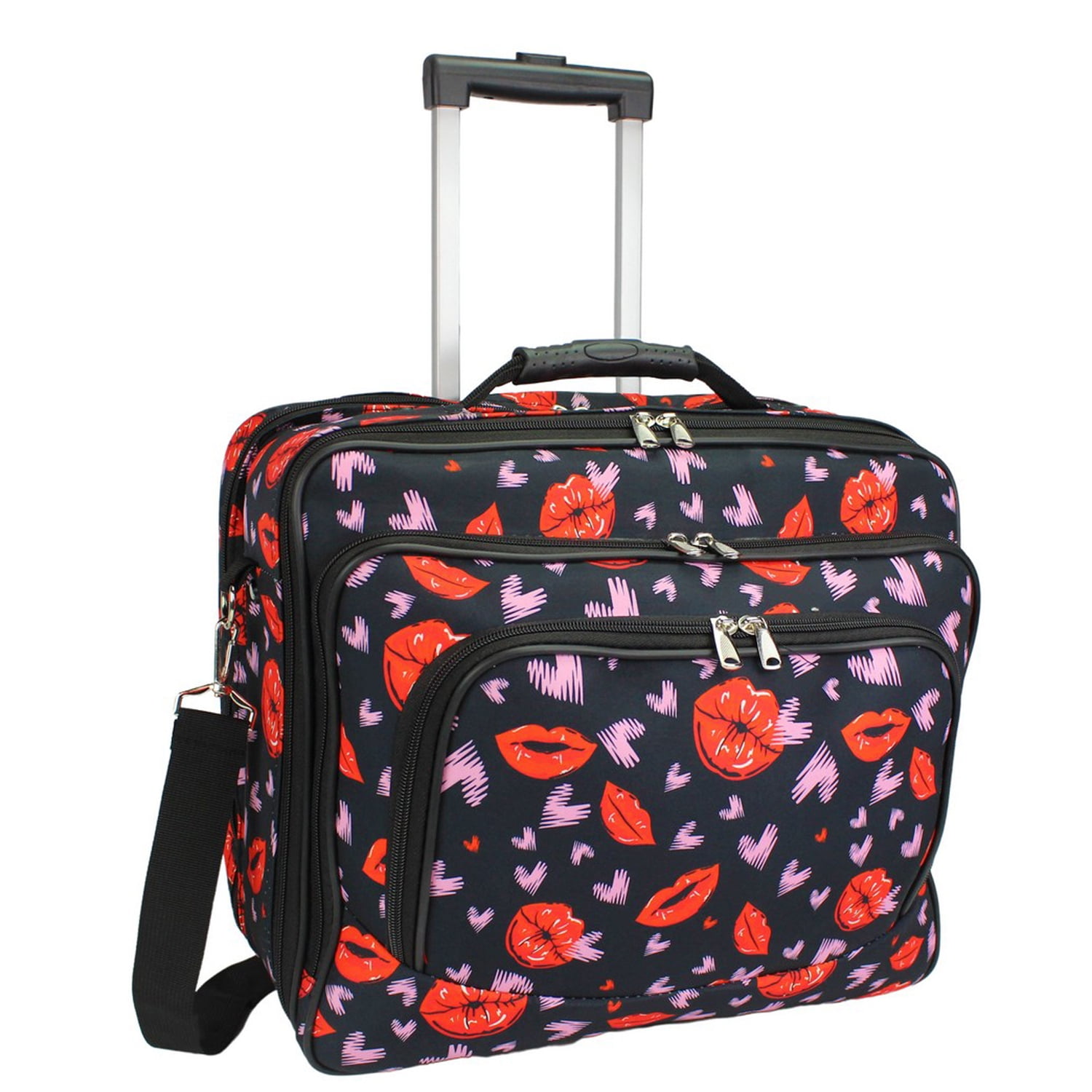 World Traveler Rolling 17-inch Laptop Case - Lips and Hearts