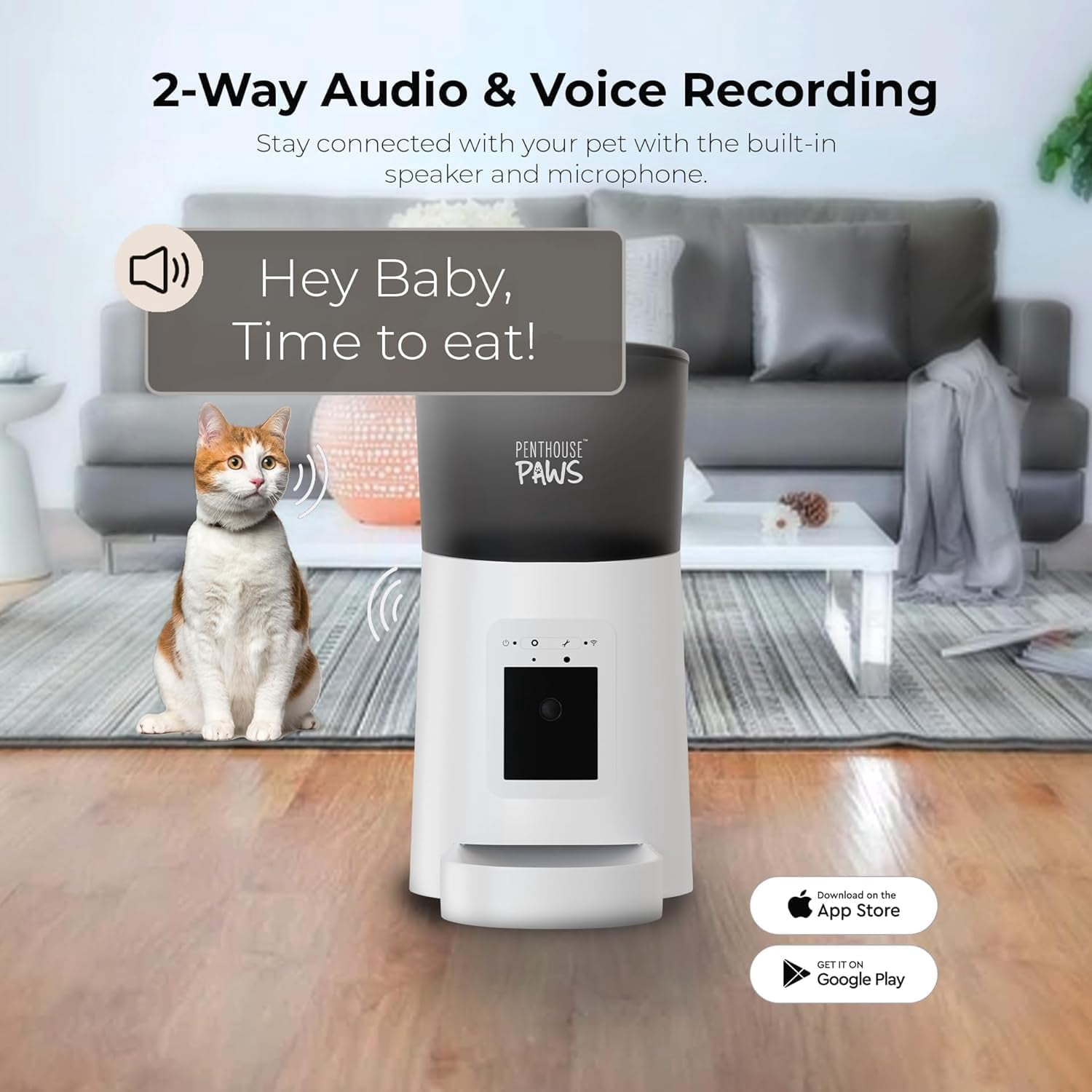 Penthouse Paws® Automatic Pet Food Feeder, 6L Capacity, LCD Panel, Voice Recording, Twist-Lock Seal, Backup Power, 15 Meals/Day, White, for Cat & Dog