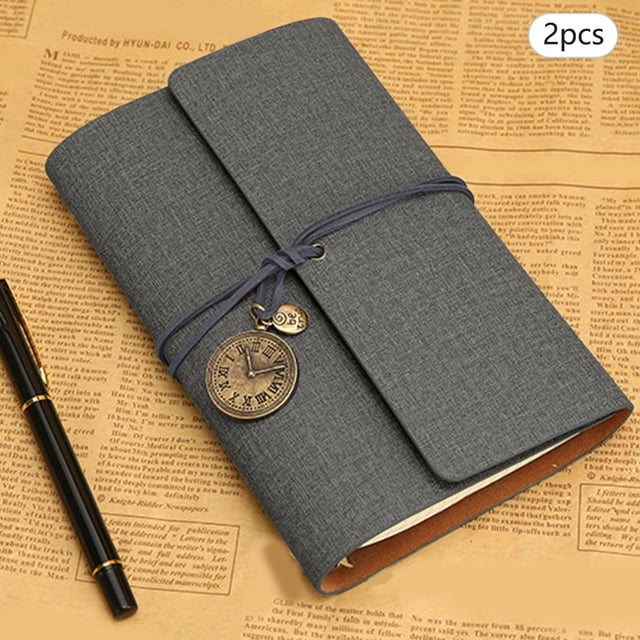 Xuewenshw 2PCS A6 Loose Leaf Vintage Style Binding Ledger Diary Notebook Notebook Leather Notepad Small Notebook Graphing Spiral