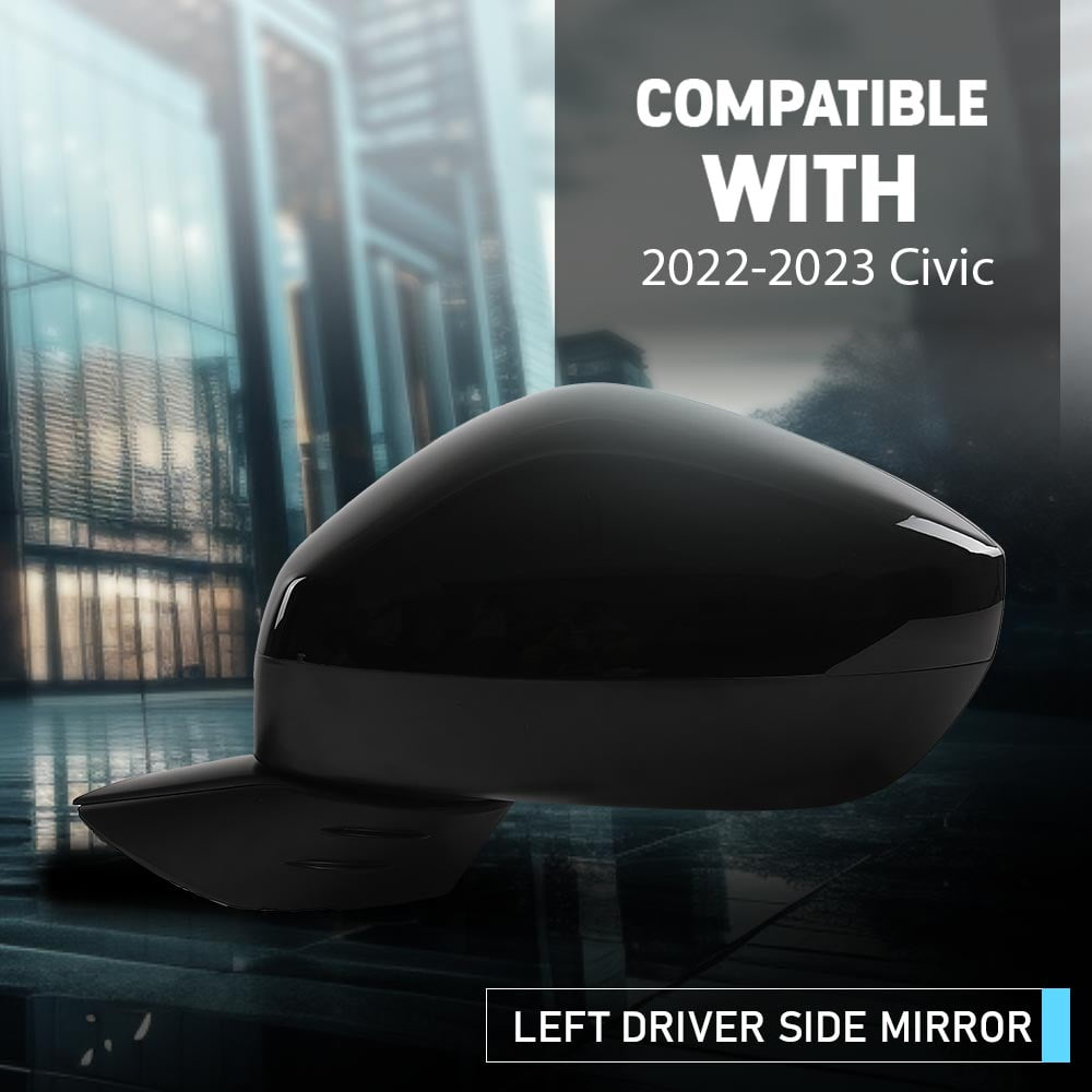 CROSSDESIGN Power Adjust Black Mirror Left Driver Side Fit for Honda Civic 2022-2023