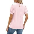 thumbnail image 3 of CALAFEBILA Tops for Women Brethable Summer Blouses for Women,Women Fashion Solid Color Blouse Summer Puff Sleeve Crew Neck Tops for Women 2024, 3 of 4