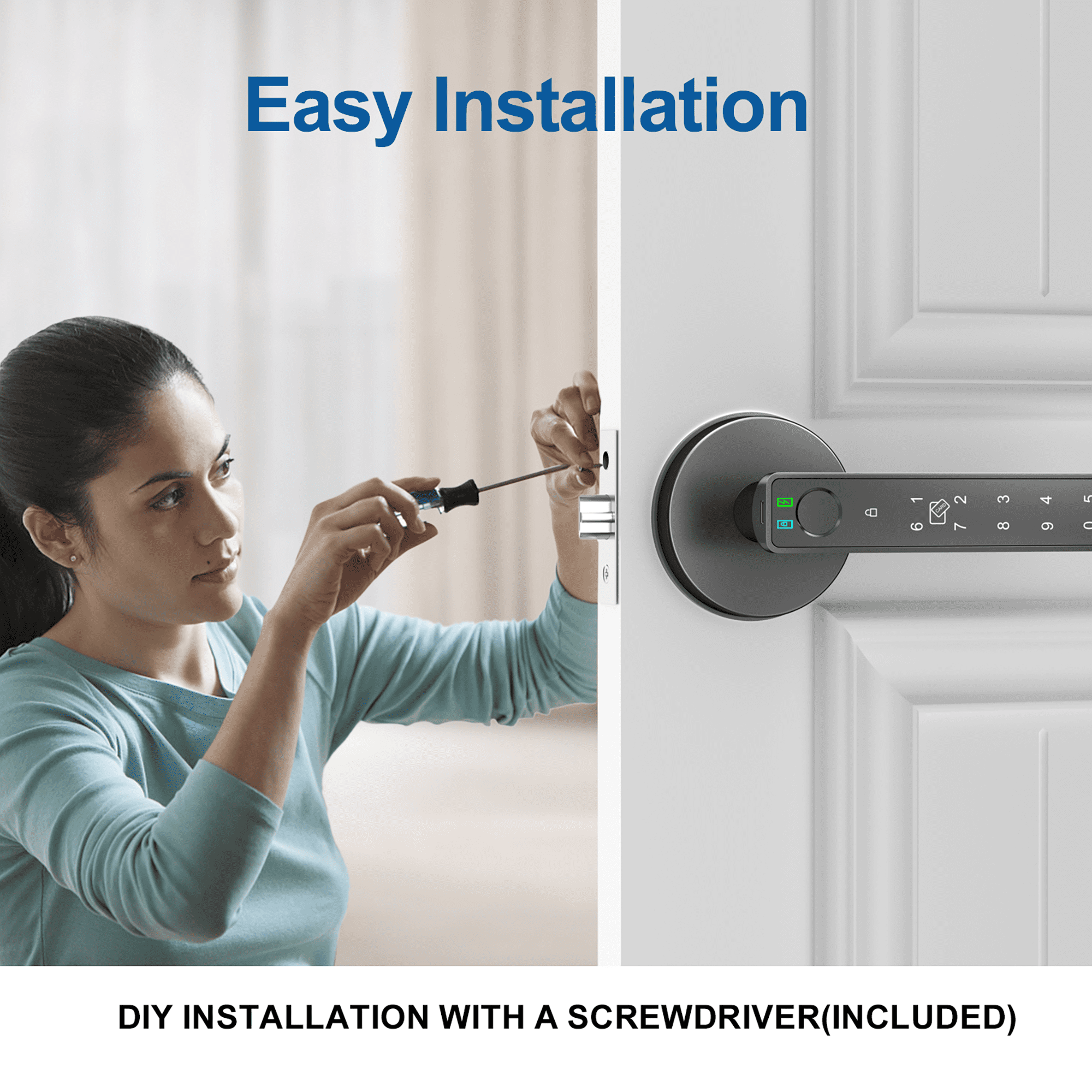 Foxgard Fingerprint Door Lock, Smart Door Knob with APP Control, 100 Fingerprints Biometric Door Lock with Tuya App, Black