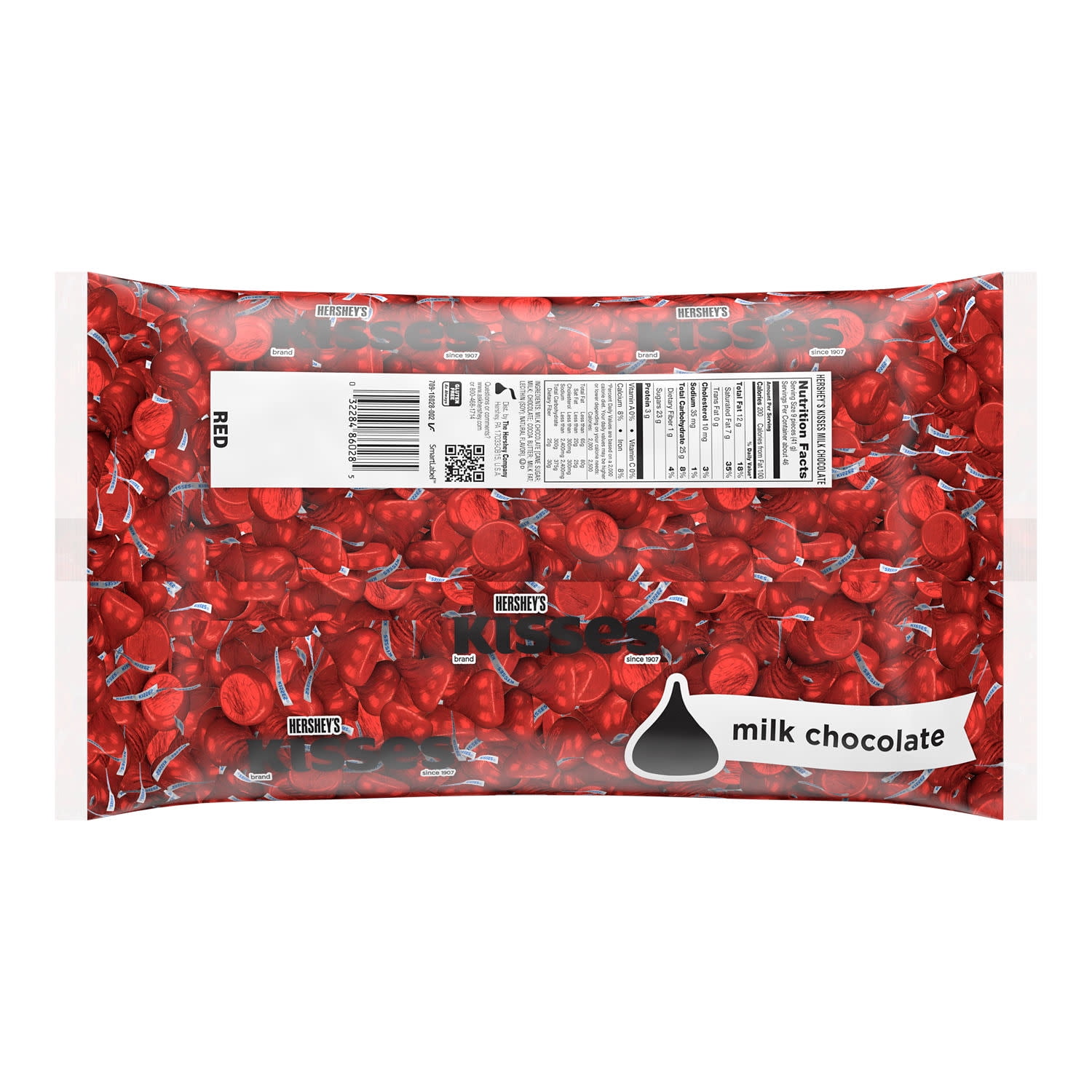 Hershey's Kisses Milk Chocolate Red Foil Candy, Bulk Bag 66.67 oz