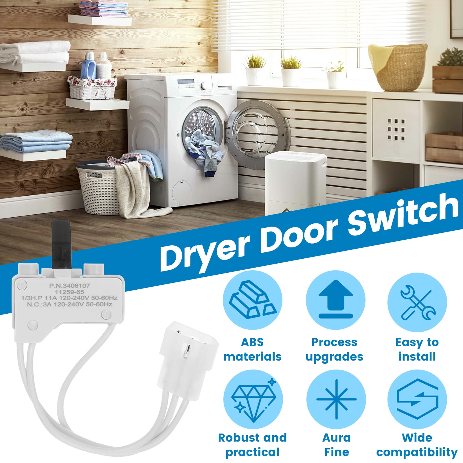 Fkszll 12PCS 3406107 Dryer Door Switch for Whirlpool Maytag Kenmore Dryers Replaces Part Numbers 3406109 3405100 3405101 3406100 3406101 Can Solve the Problem of No Rolling and No Heat Generation