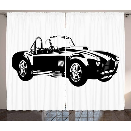 Cars Curtains 2 Panels Set Silhouette Classic Sport Car Ac Cobra